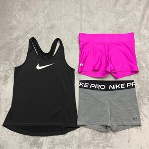 Womens Nike Pro & Under Armour Workout Shorts And Tank Top - Size Large Lot Of 3